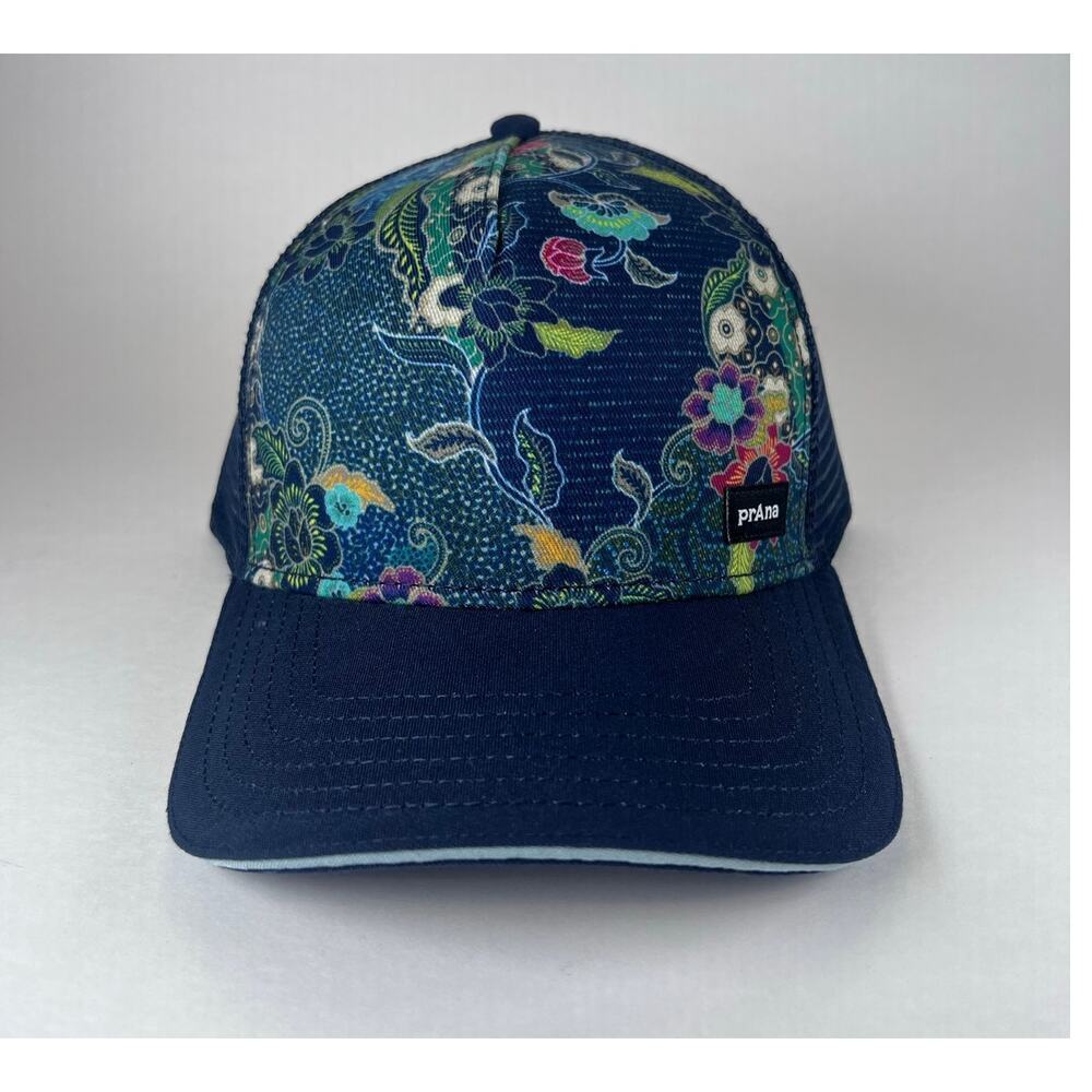Prana Lower Pines Trucker Hat Nautical Kons Adjustable Mesh Hat Blue Floral